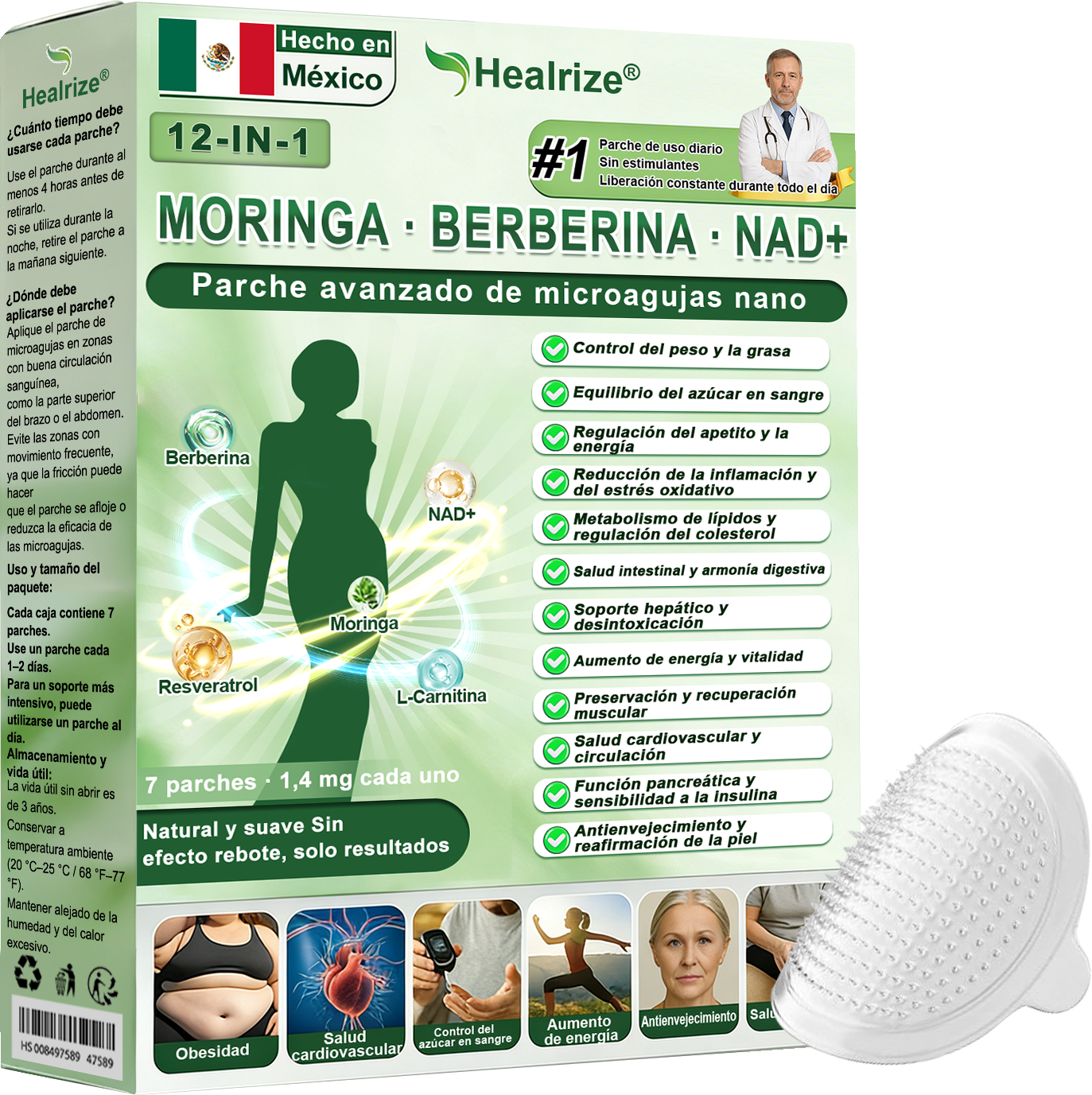 Tienda Oficial | 💚𝐻𝑒𝑎𝑙𝑟𝑖𝑧𝑒® 𝑴𝒐𝒓𝒊𝒏𝒈𝗮 · 𝐁𝐞𝐫𝐛𝐞𝐫𝐢𝐧𝐞 × 𝙉𝘼𝐃+ 𝟏2-en-1 𝗔𝗱𝘃𝗮𝗻𝗰𝗲𝗱 𝙉𝙖𝙣𝙤 𝙈𝙞𝙘𝙧𝙤𝙣𝙚𝙚𝐝𝐥𝐞 𝐏𝐚𝑡𝑐𝚑 🇲🇽 (Solo una vez al día, cambios visibles en 7 días) 👨⚕️ Para obesidad, piel flácida, diabetes, apnea del sueño, problemas articulares y más💝