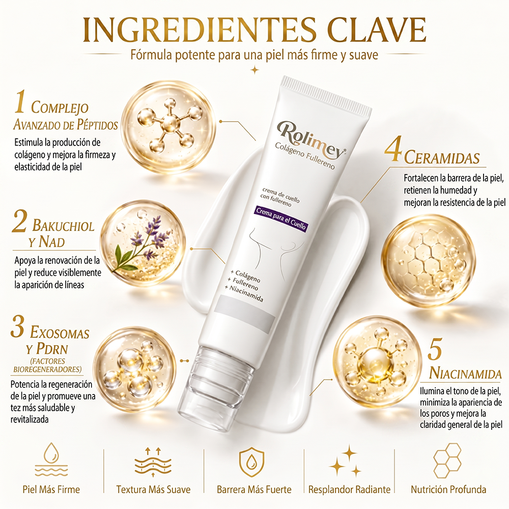 Hecho y enviado desde México 💫 Crema Rolimey® con Colágeno y Fullereno, Crema Rolimey con Péptidos de Colágeno, Nueva Crema 2026 para Reafirmar y Levantar la Piel, Antiarrugas y Reafirmante para Todo Tipo de Piel
