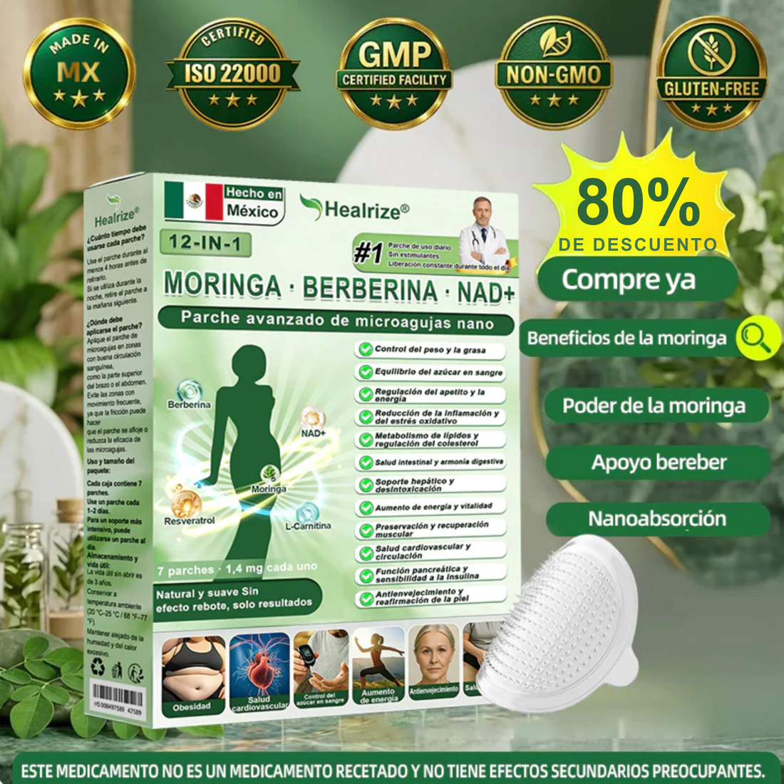 Tienda Oficial | 💚𝐻𝑒𝑎𝑙𝑟𝑖𝑧𝑒® 𝑴𝒐𝒓𝒊𝒏𝒈𝗮 · 𝐁𝐞𝐫𝐛𝐞𝐫𝐢𝐧𝐞 × 𝙉𝘼𝐃+ 𝟏2-en-1 𝗔𝗱𝘃𝗮𝗻𝗰𝗲𝗱 𝙉𝙖𝙣𝙤 𝙈𝙞𝙘𝙧𝙤𝙣𝙚𝙚𝐝𝐥𝐞 𝐏𝐚𝑡𝑐𝚑 🇲🇽 (Solo una vez al día, cambios visibles en 7 días) 👨‍⚕️ Para obesidad, piel flácida, diabetes, apnea del sueño, problemas articulares y más💝