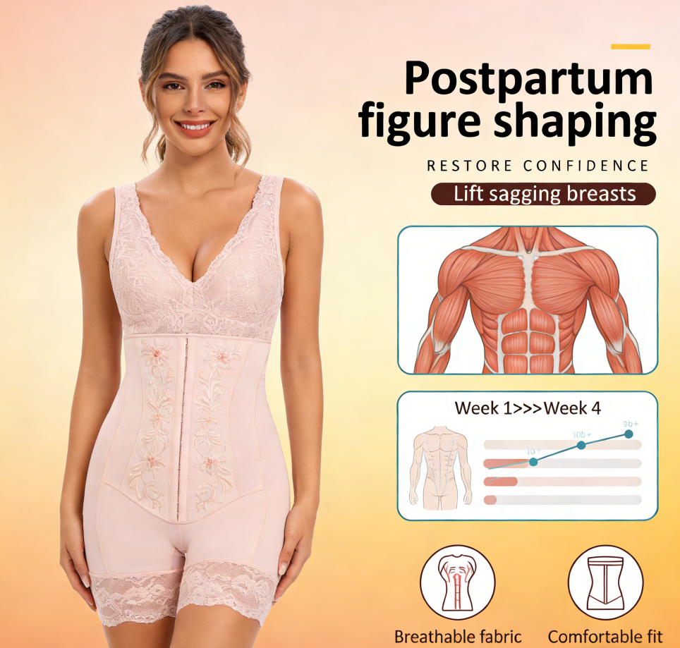 Lace Corset Waist Trainer for Women Full Body Shaper Bodysuit Postpartum Recovery Slimming Shapewear Tummy Control Underwear