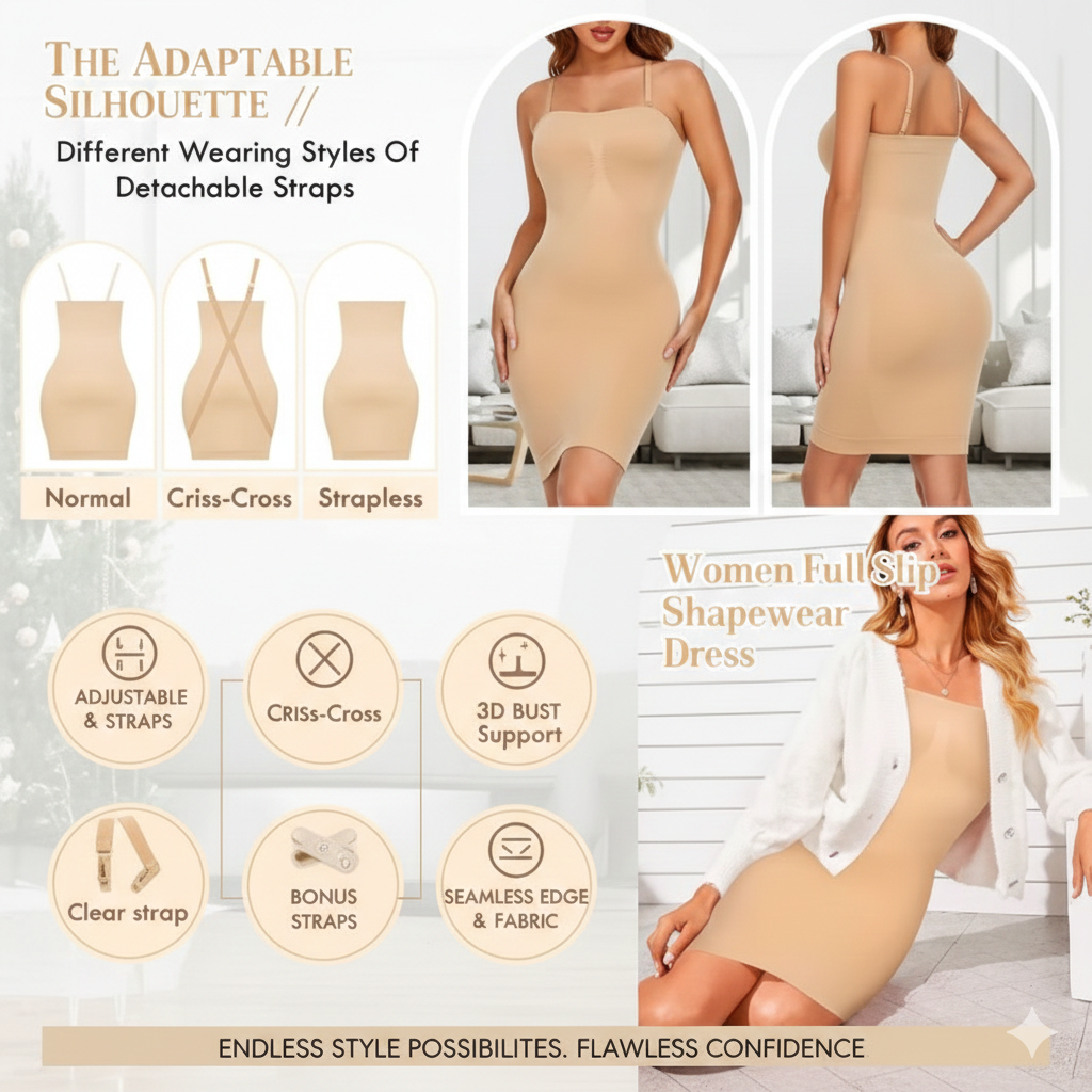 Strapless Shapewear Slip for Under Dresses: Seamless Tummy Control Full Body Shaper - Slimming Camisole Dress & Sexy Invisible Corset Underwear for Women